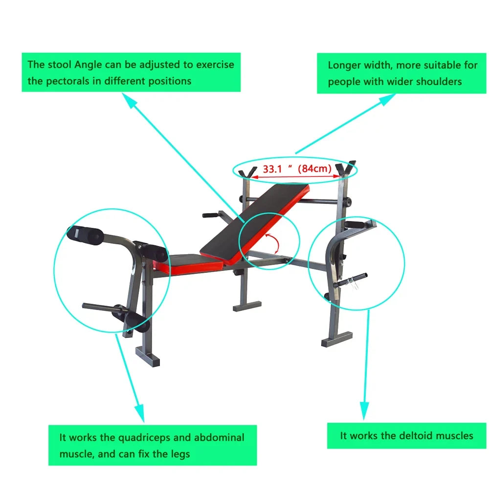 INTBUYING Adjustable Weight Fitness Bench Press Sizeet for Workout Gym Home Exercise Lift Max Weight 120kg