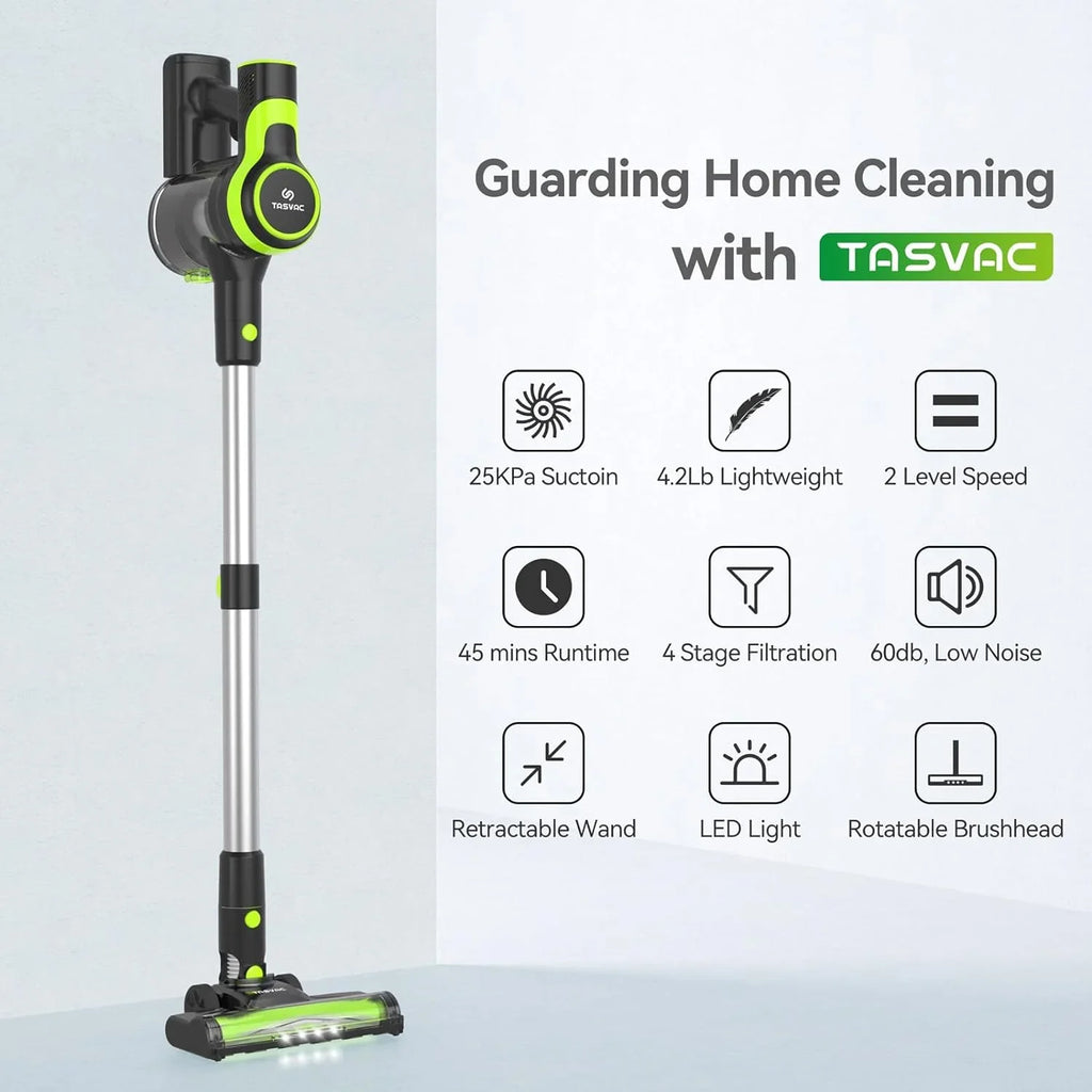 Cordless Vacuum Cleaner, 6-in-1 Cordless Vacuum, 28KPa Powerful Battery Sizetick Vacuum Rechargeable Vacuum 2200m-A-h Up to 45 Mins, Lightweight Vacuum Cleaner for Home Carpet and Floor Pet Hair