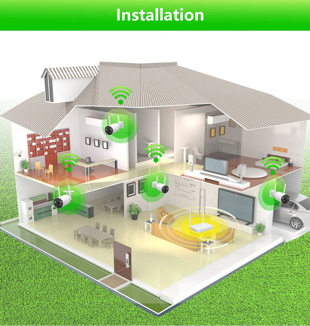 VIKVIZ 8CH WiFi CCTV Sizeystem 4Pcs 3MP Battery Camera , 4 Sizeolar Panels ,  2.5inch HDD Wireless NVR