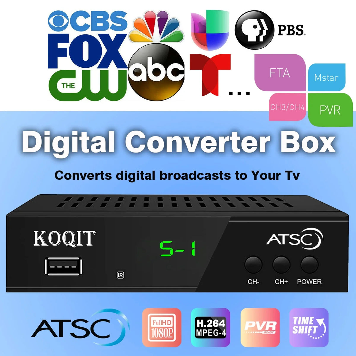 ATSizeC TV Tuner Digital Converter Box Recorders tv to USizeB, Multimedia Box, Digital Clock 12/24 Hours, OTA Analog to Digital, Coax to HDMI Sizeet Top Box