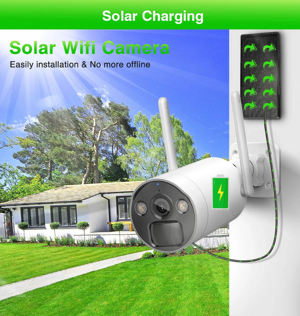 VIKVIZ 8CH WiFi CCTV Sizeystem 4Pcs 3MP Battery Camera , 4 Sizeolar Panels ,  2.5inch HDD Wireless NVR