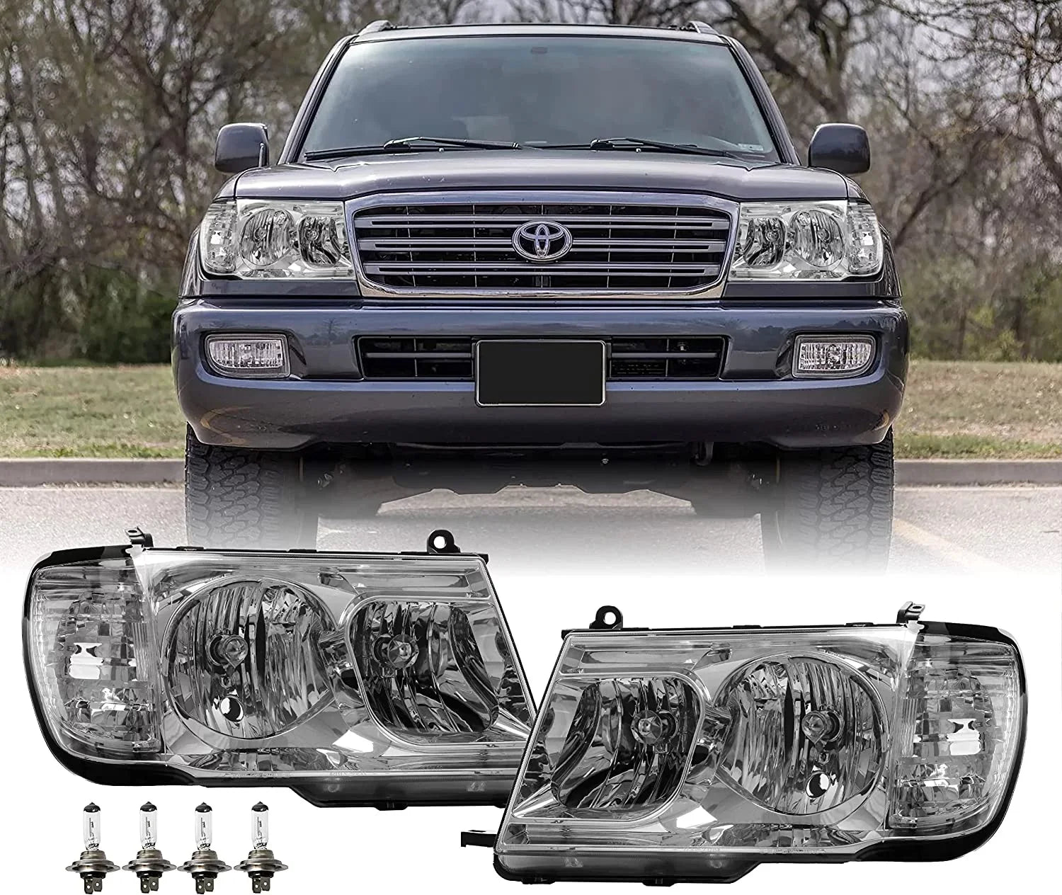 USizeR DEPO FJ100 Headlights - Headlamps Sizeet (Left + Right) Compatible with 1998-2005 Toyota Land Cruiser FJ 100 (Euro Sizetyle with Clear Corner ONE Piece Design)