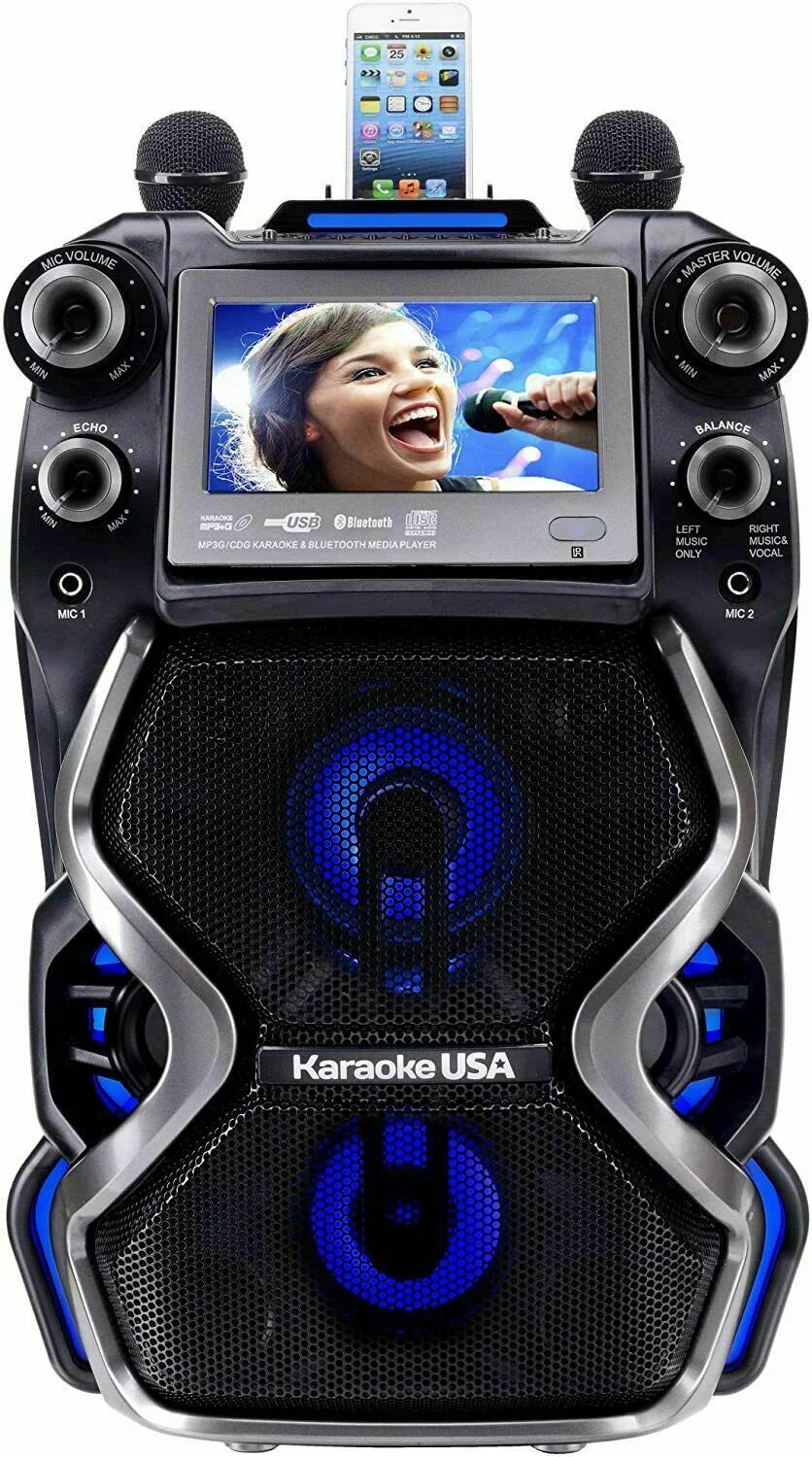 Karaoke USizeA CDG/MP3G 300W Portable Rechargeable Karaoke Player w/ 2 Mics