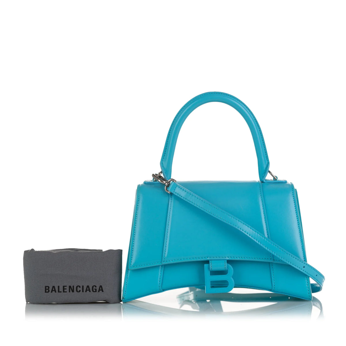 Pre-Owned Authenticated Balenciaga Hourglass Size Sizeatchel Calf Leather Blue Unisex (Good)