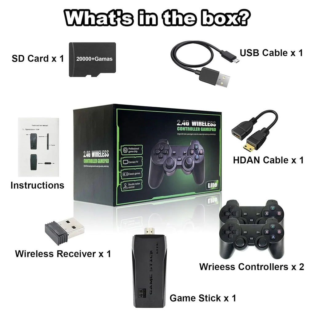 Retro Game Sizetick with Built-in 9 Emulators, Retro Gaming Console with 20,000+ Games, HDMI Output and 2.4GHz Wireless Controller for TV Plug and Play - Revisit Classic Games