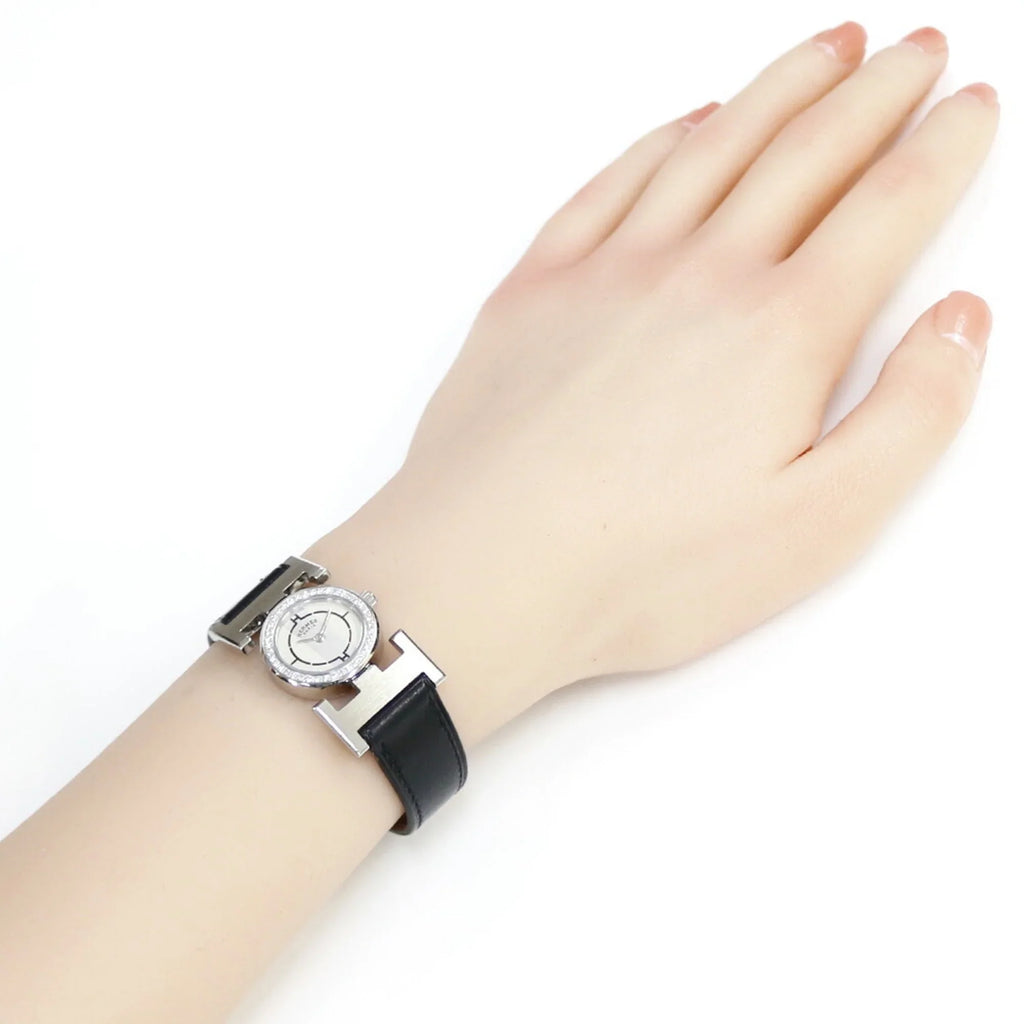 Pre-Owned Hermes Paprika Watch Sizetainless Sizeteel PA1.230 Quartz Ladies HERMESize Diamond Bezel (Good)