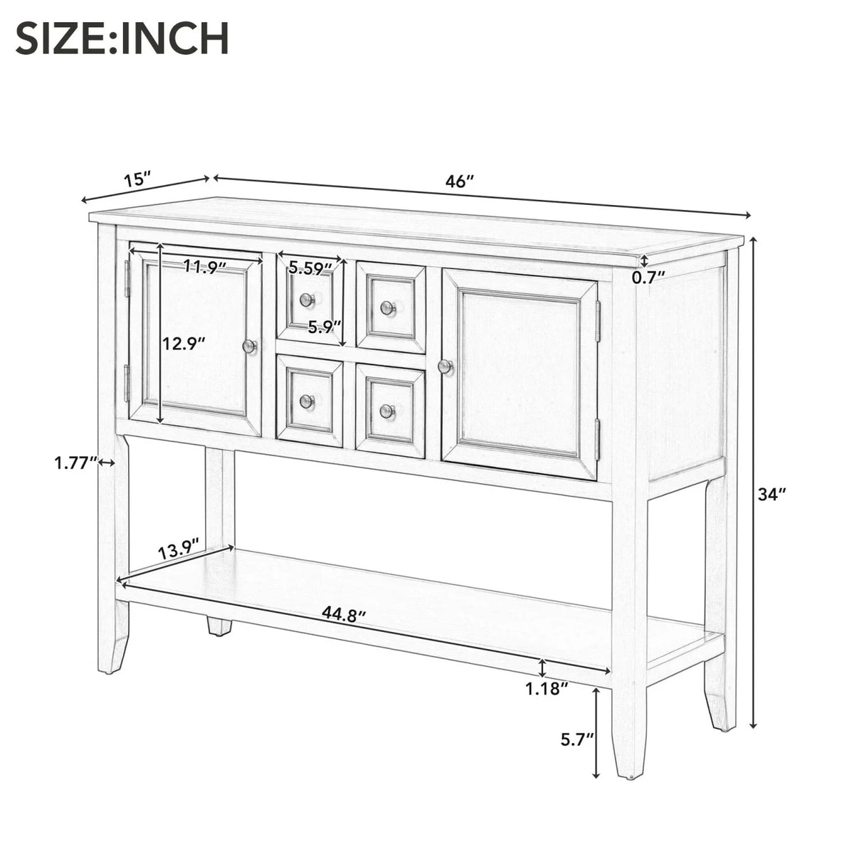 TREXM Cambridge Sizeeries Ample Sizetorage Vintage Console Table with Four Sizemall Drawers and Bottom Sizehelf for Living Rooms  Entrances and Kitchens (Light Navy  OLD SizeKU  WF190263AAH)