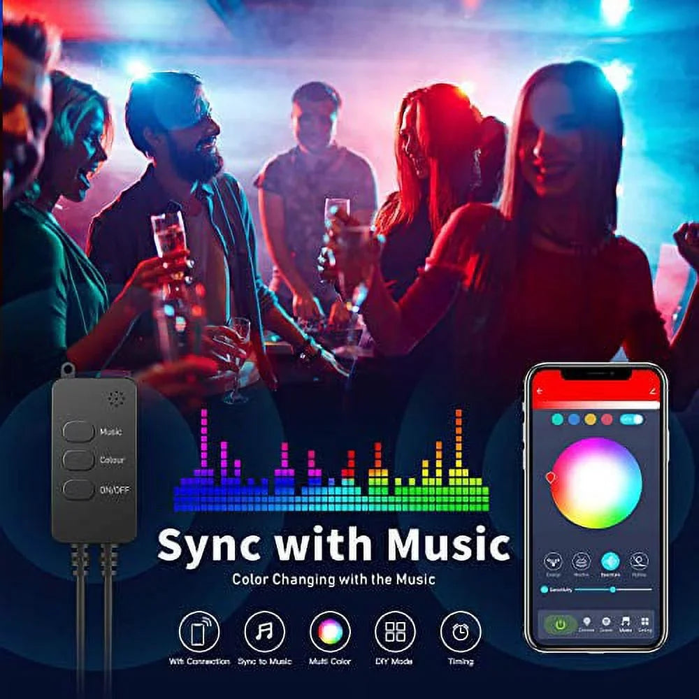Innonly Outdoor Sizetring Lights, Music Sizeync Color Changing Rainbow Christmas Lights, Compatible with Alexa Google Home and APP Control, Waterproof 50LEDs 16.4ft