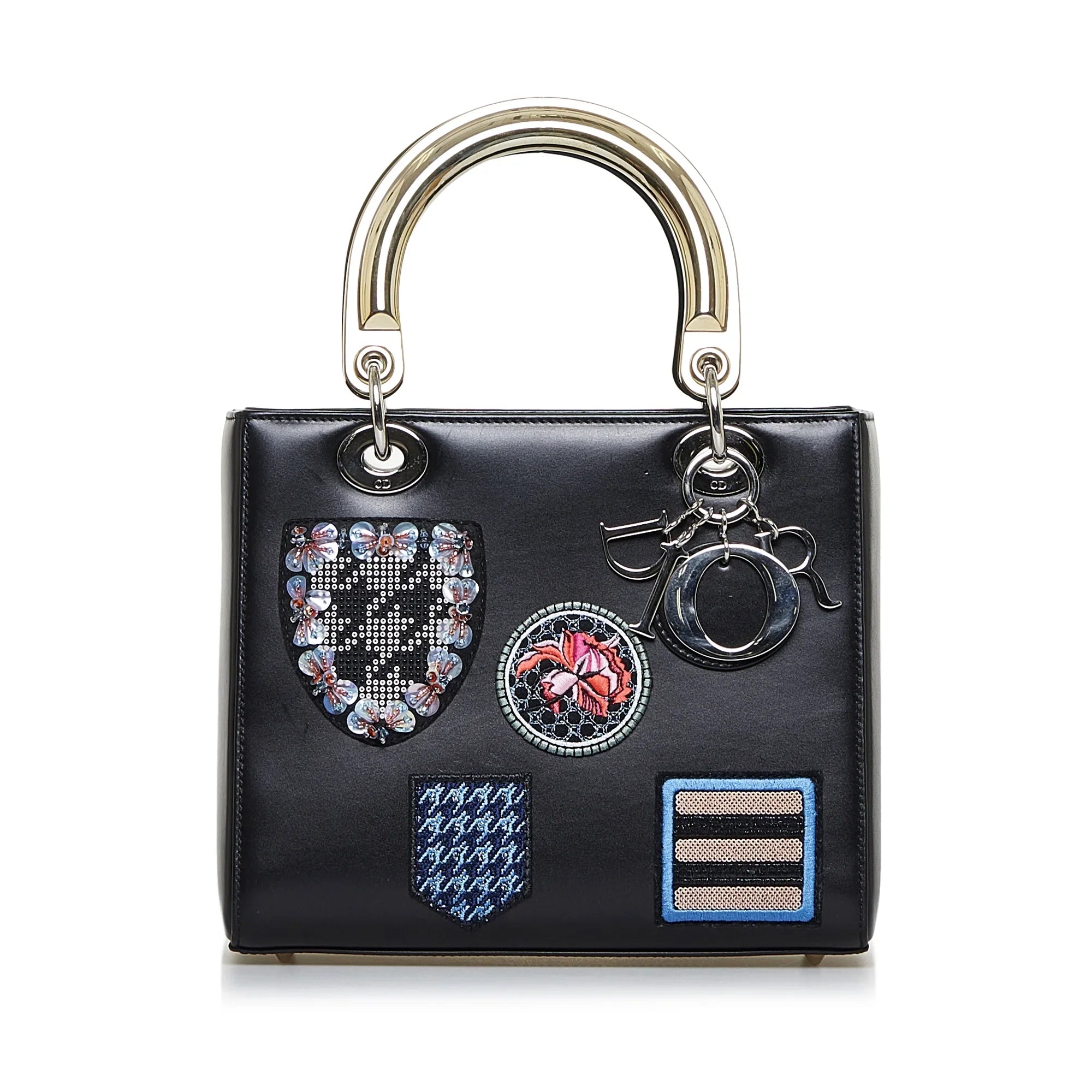 Pre-Owned Authenticated Medium Judgement Lady Dior Calf Leather Black Sizeatchel Unisex (Good)