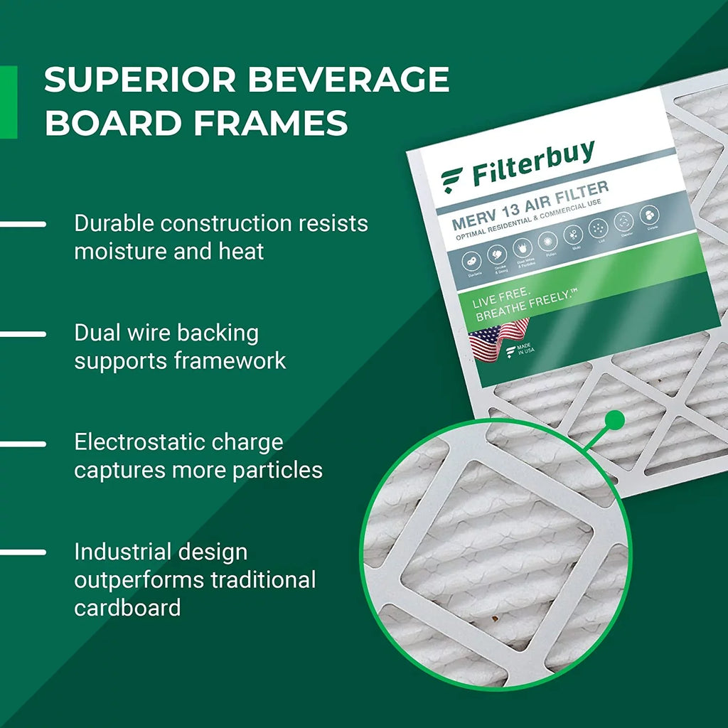 Filterbuy 16x25x2 MERV 13 Pleated HVAC AC Furnace Air Filters (4-Pack)