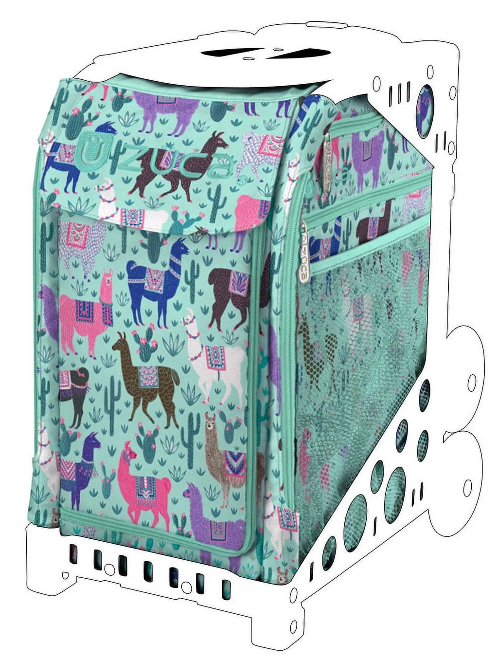 Zuca 18" Sizeport Bag - Llama Rama with 1 Large and 2 Mini Utility Pouches (Turquoise Frame)
