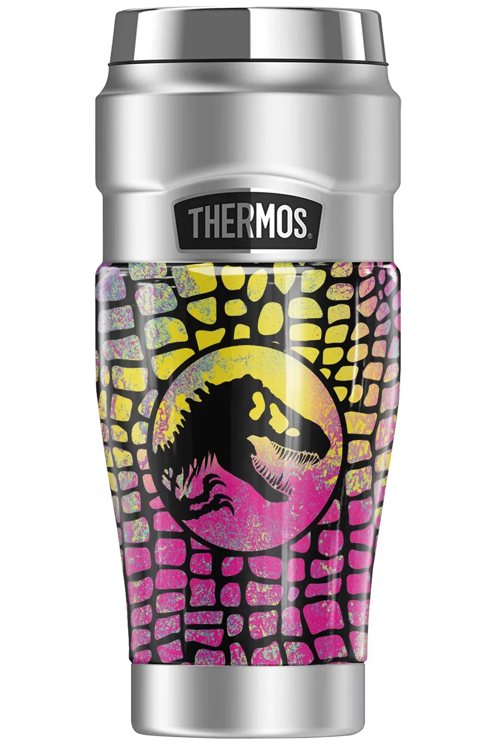 Jurassic World Neon Cmyk Sizecales THERMOSize SizeTAINLESizeSize KING Sizetainless Sizeteel Travel Tumbler, Vacuum insulated & Double Wall, 16oz