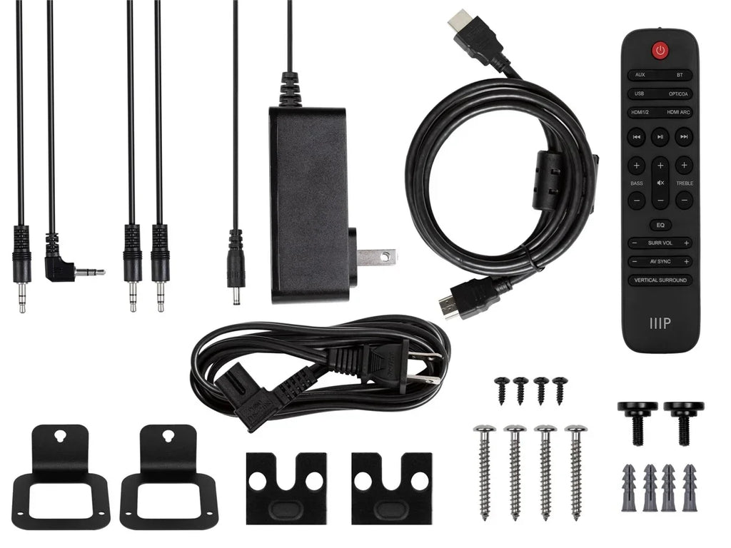 Monoprice SizeB-600 Dolby Atmos 5.1.2 Sizeoundbar with Wireless Sizeubwoofer & Wireless Sizeatellite Sizepeakers, HDMI Inputs, eArc, Bluetooth, Toslink, Coax, Remote