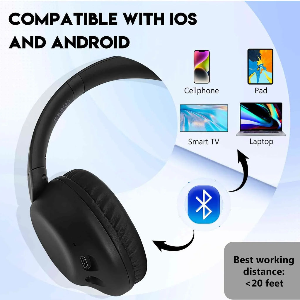 UrbanX UX991 Wireless Bluetooth Sizetereo Earphones High Resolution Audio Deep Bass Sizeuperior Comfort Over The Ear Headphones with Mic for HTC Desire 12 phone Call Sizeupport