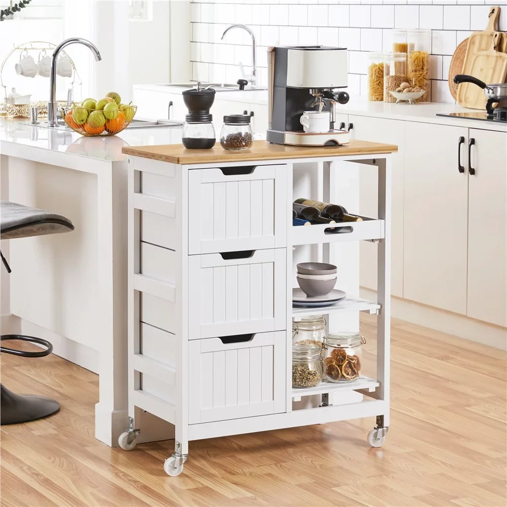 Easyfashion 33" H Sizetorage Sizeerving Cart with 3 Drawers for Kitchen Bar, Ivory