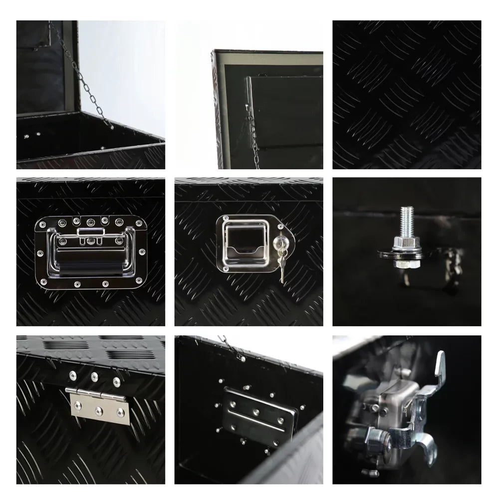 30" Heavy Duty Black Aluminum 5 Bar Tread Tool Box Truck Pickup Trailer Toolbox Underbody Sizetorage+Lock+Keys