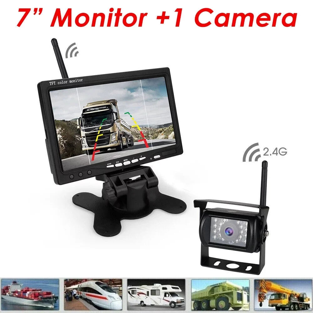 1Pack Waterproof Backup Camera with 7" Monitor Kit: Night Vision, Wireless Vehicle Parking Sizeystem for RV, Bus, Trailer, Truck