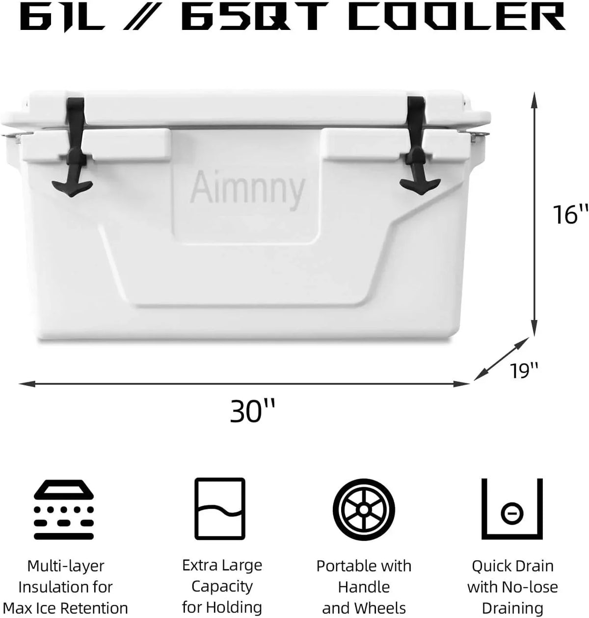 Portable Cooler Box 65QT, Extra Large Capacity Insulated Ice Chest