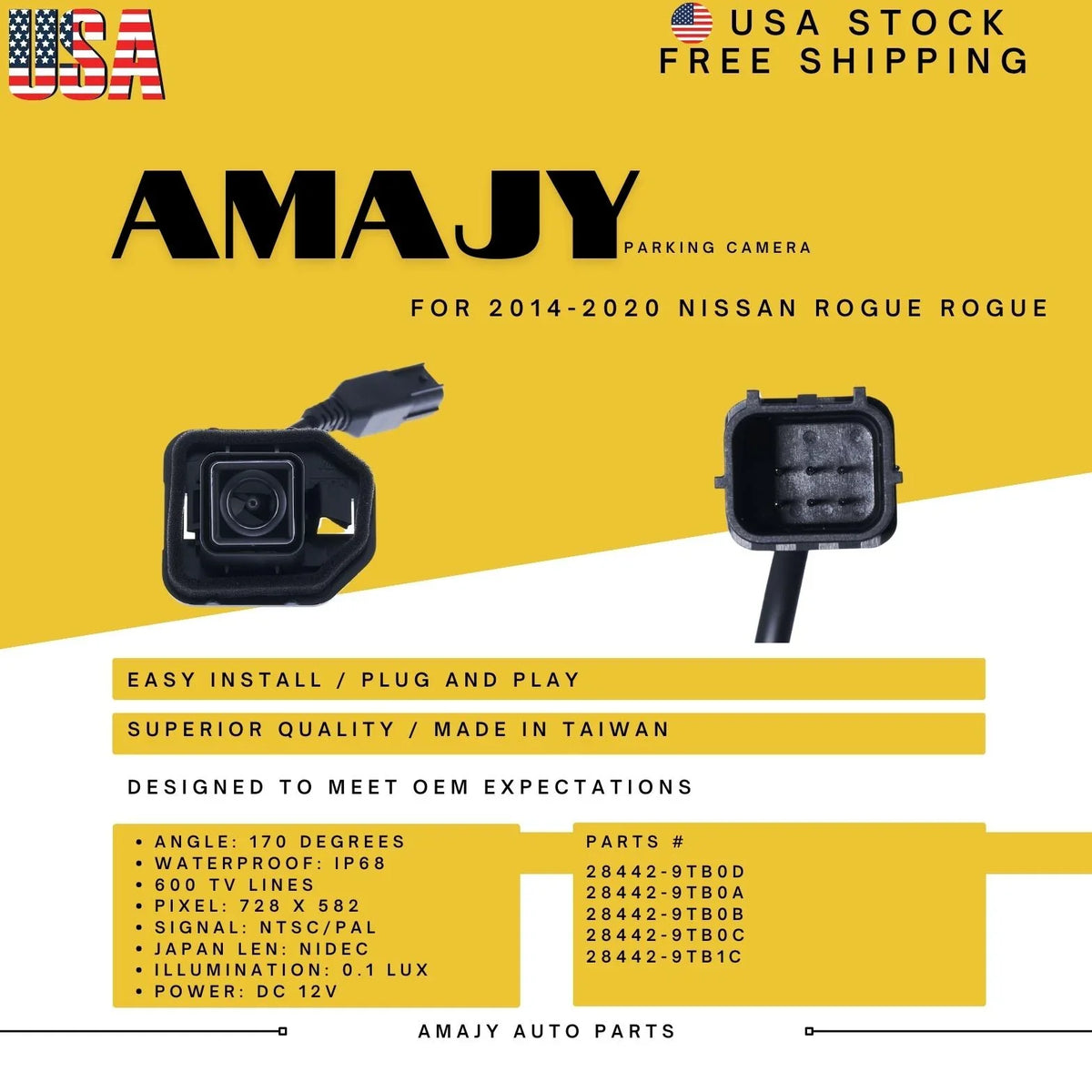 Backup Camera Replaces for 14-20 Nissan Rogue ROGUE 28442-9TB0D 28442-9TB0A 28442-9TB0B 28442-9TB0C 28442-9TB1C