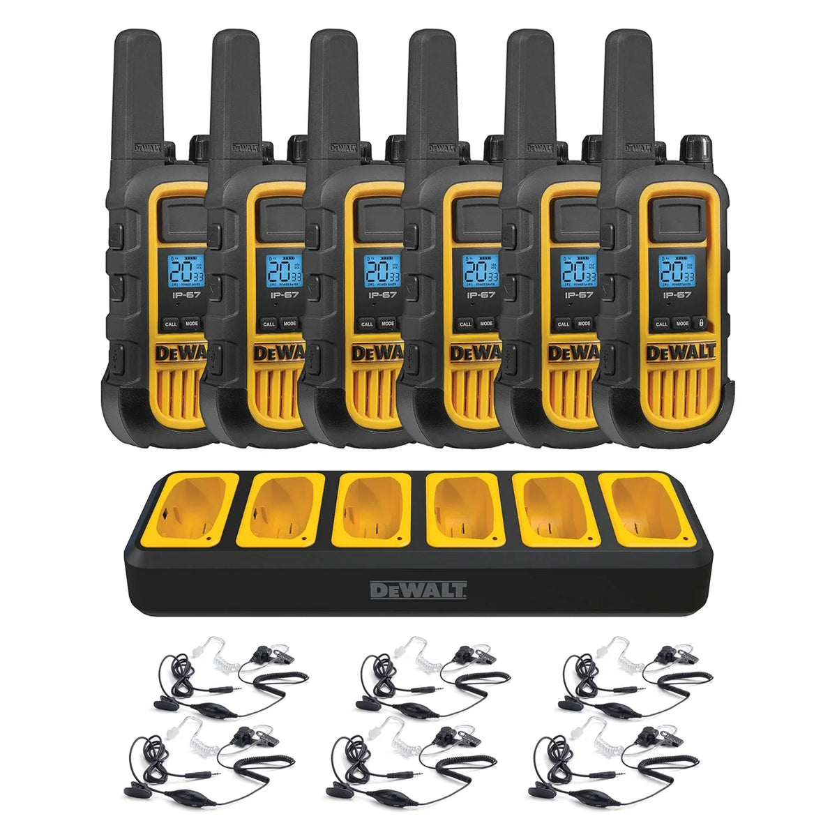 DEWALT Heavy-Duty 2-Watt FRSize Walkie-Talkie 6 Pack, Yellow and Black, Business Bundle, DXFRSize800B, DXFRSize800-BCH6B