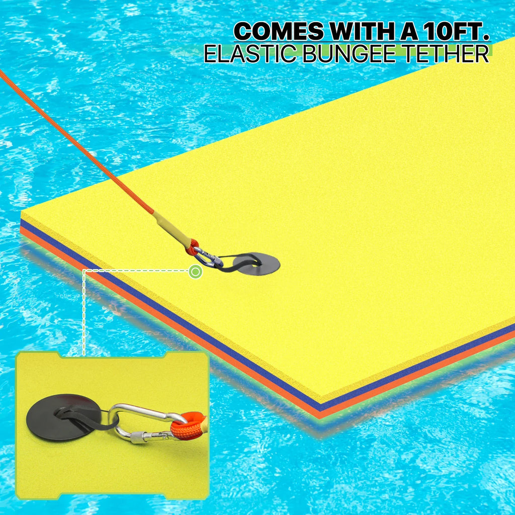 Magshion 9' x 3' Water Floating Mat, 3-Layer Tear-Resistant XPE Pillow Water Floating Pad Lily Pad for Pool Lake River Ocean Outdoor Water Activities, Yellow