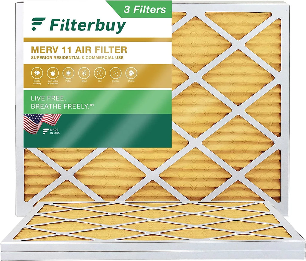 Filterbuy 16x20x1 MERV 11 Pleated HVAC AC Furnace Air Filters (3-Pack)