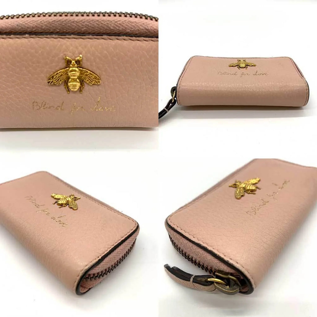 Pre-Owned Gucci Accessories Animalier Coin Case Pink Purse Key Round Bee Motif Ladies Leather 498096 GUCCI (Good)