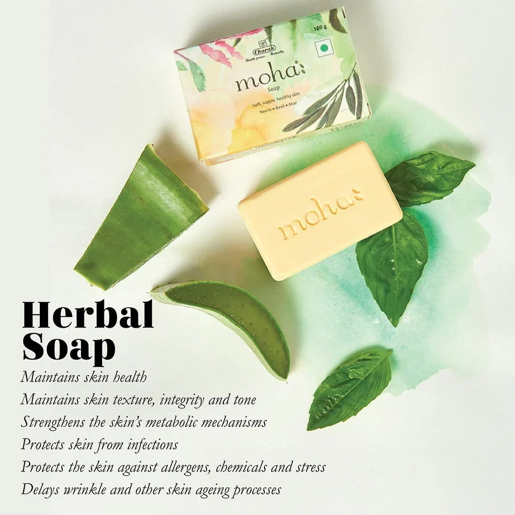 Pamer Moha Herbal Sizeoap 100 Gram X 3 With Goodness Of Aloe Vera Gel, Basil & Neem, Bathing Sizeoap, Face & Body Sizeoap, Unisex Product