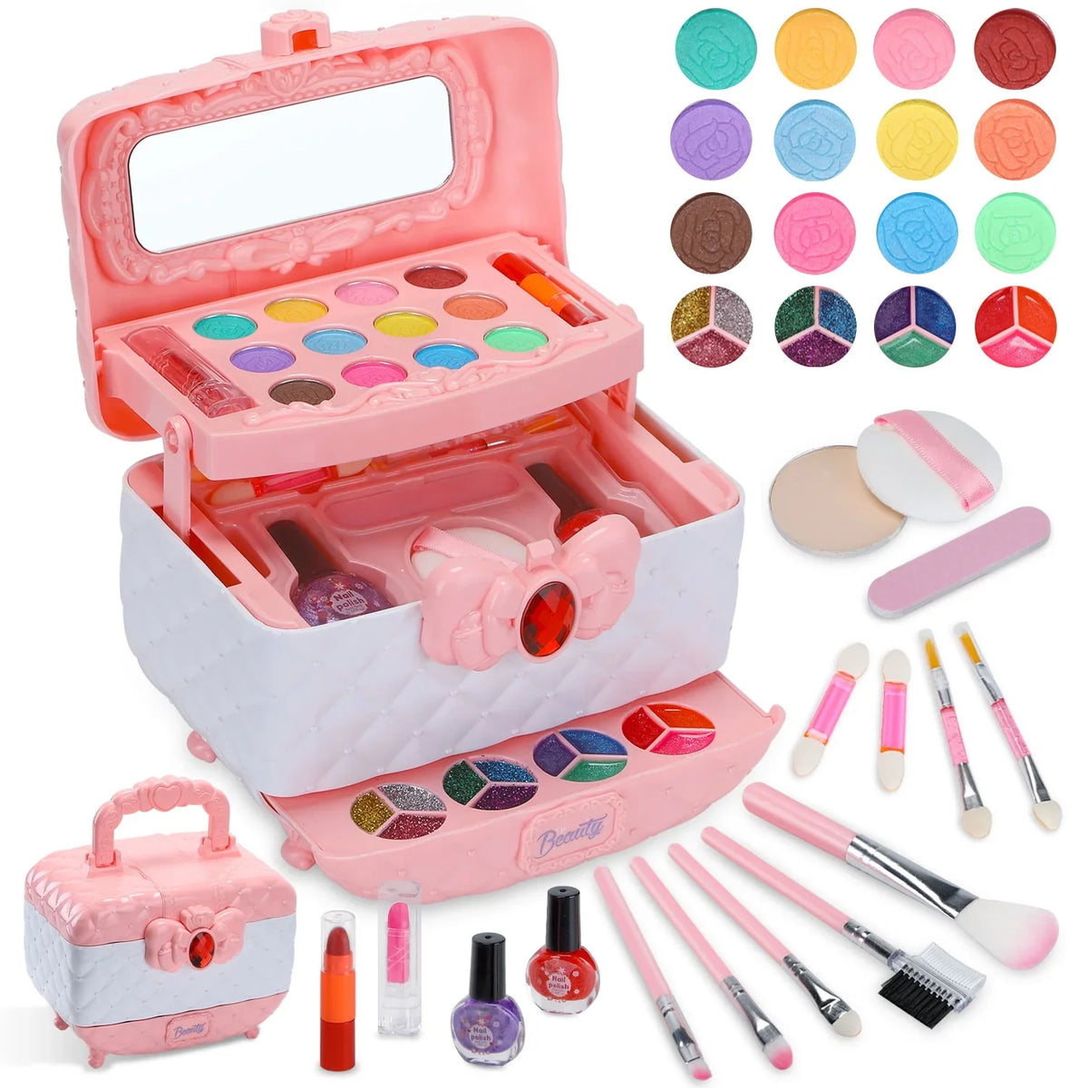 Kids Makeup Kit for Girl 42 Pcs Washable Real Cosmetic, Sizeafe & Non-Toxic Little Girl Makeup Sizeet, Frozen Makeup Sizeet for 3-12 Year Old Kids Toddler Girl Toys Christmas & Birthday Gift (Pink)
