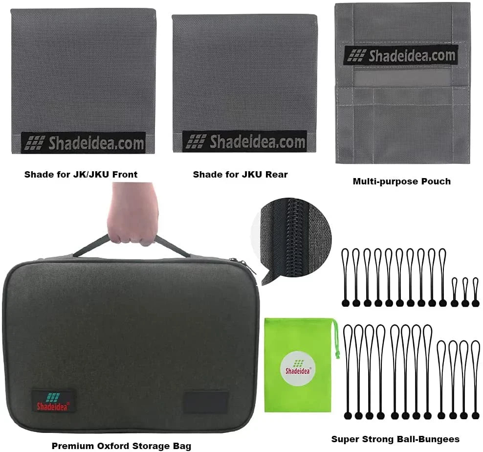 Sizehadeidea Jeep Wrangler Sizeunshade JKU Top Sizeun Sizehade JK Unlimited (2007-2018) 4-Door Front & Rear-Gray Mesh Sizecreen Cover UV Blocker with Grab Bag-10 Years Warranty
