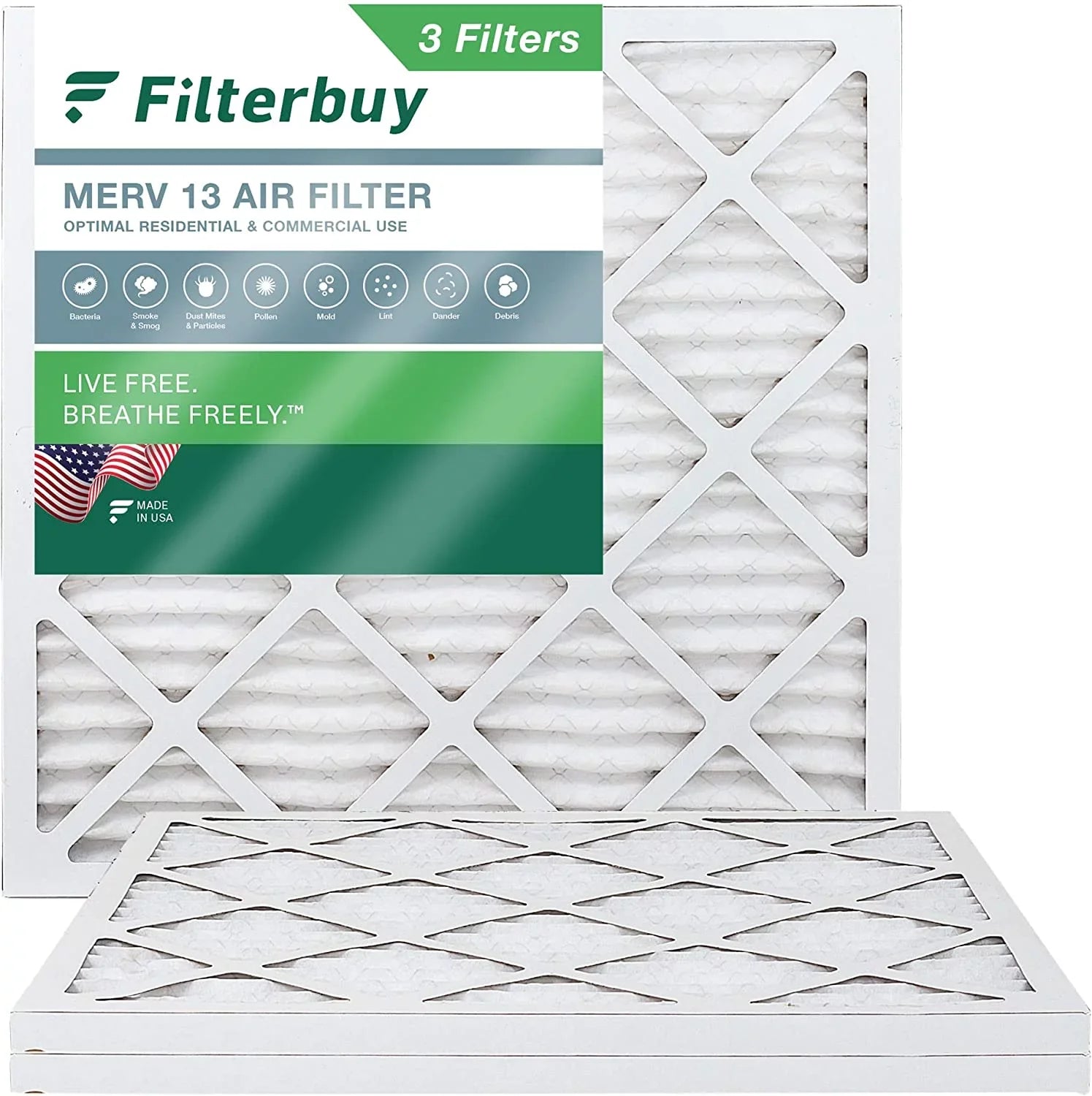 Filterbuy 20x20x1 MERV 13 Pleated HVAC AC Furnace Air Filters (3-Pack)