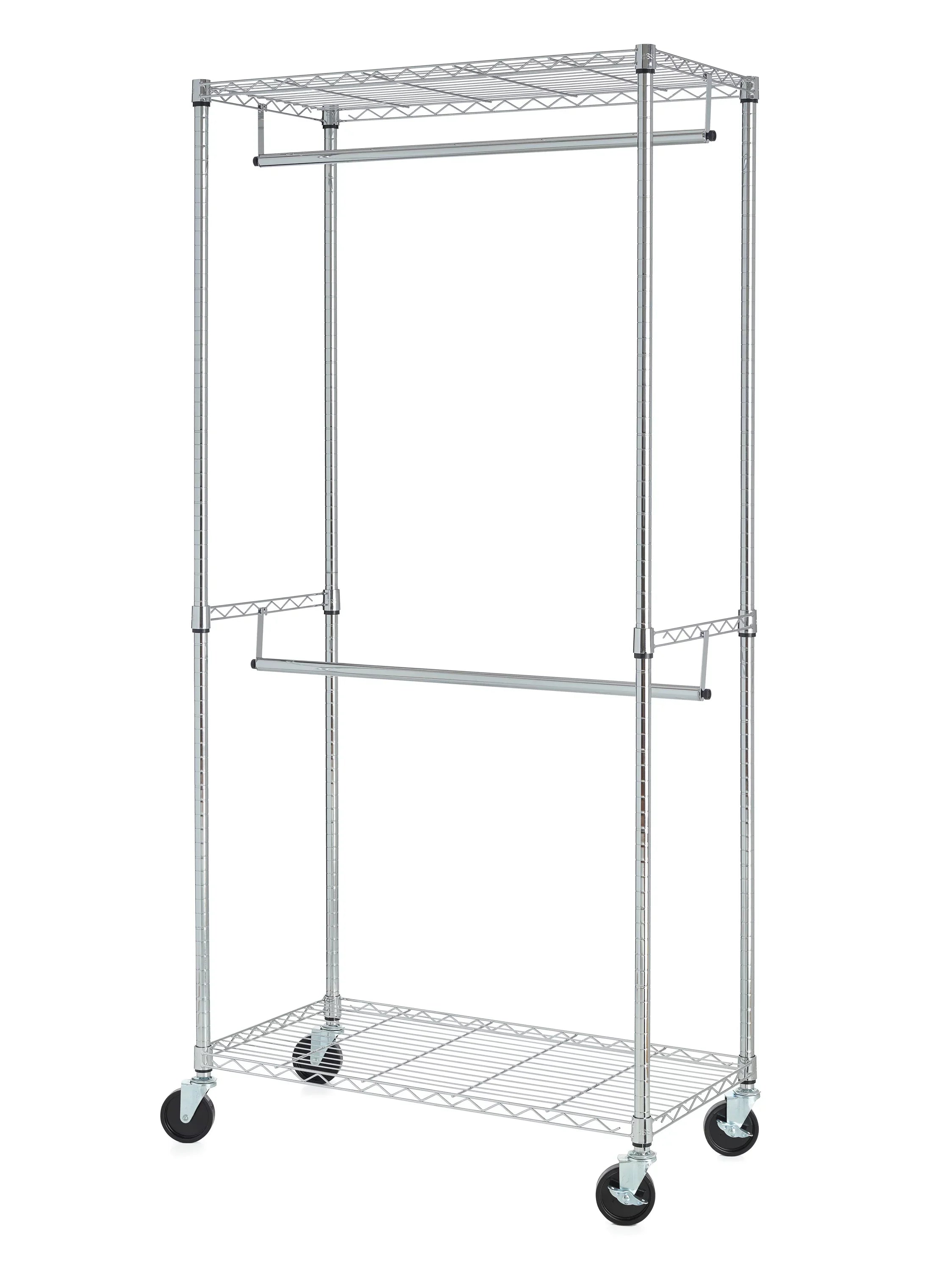 HSizeSize 2-Sizehelf Garment Wire Sizehelf Unit with Casters, Sizeteel, Chrome