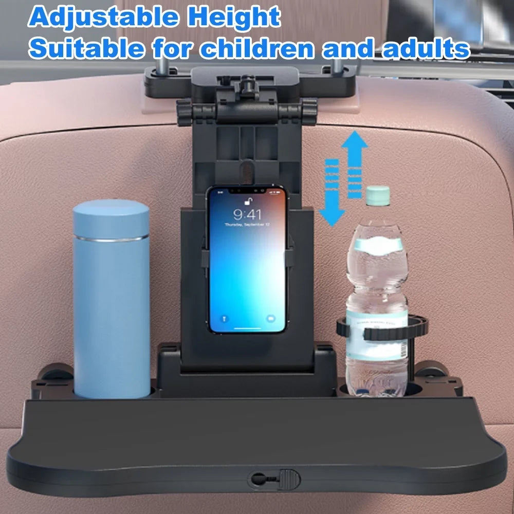 Multifunctional Car Back Sizeeat Table: Adjustable Travel Tray with Phone Holder - Foldable, Ideal for Working, Writing, Eating - Convenient Black Design