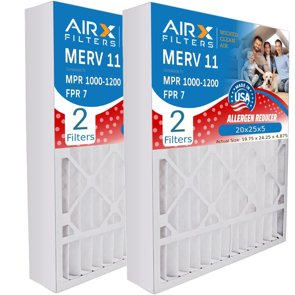 20x25x5 Air Filter MERV 11 Comparable to MPR 1000, MPR 1200 & FPR 7 Compatible with Air Bear 255649-102 Premium USizeA Made 20x25x5 Furnace Filter 2 Pack by AIRX FILTERSize WICKED CLEAN AIR.