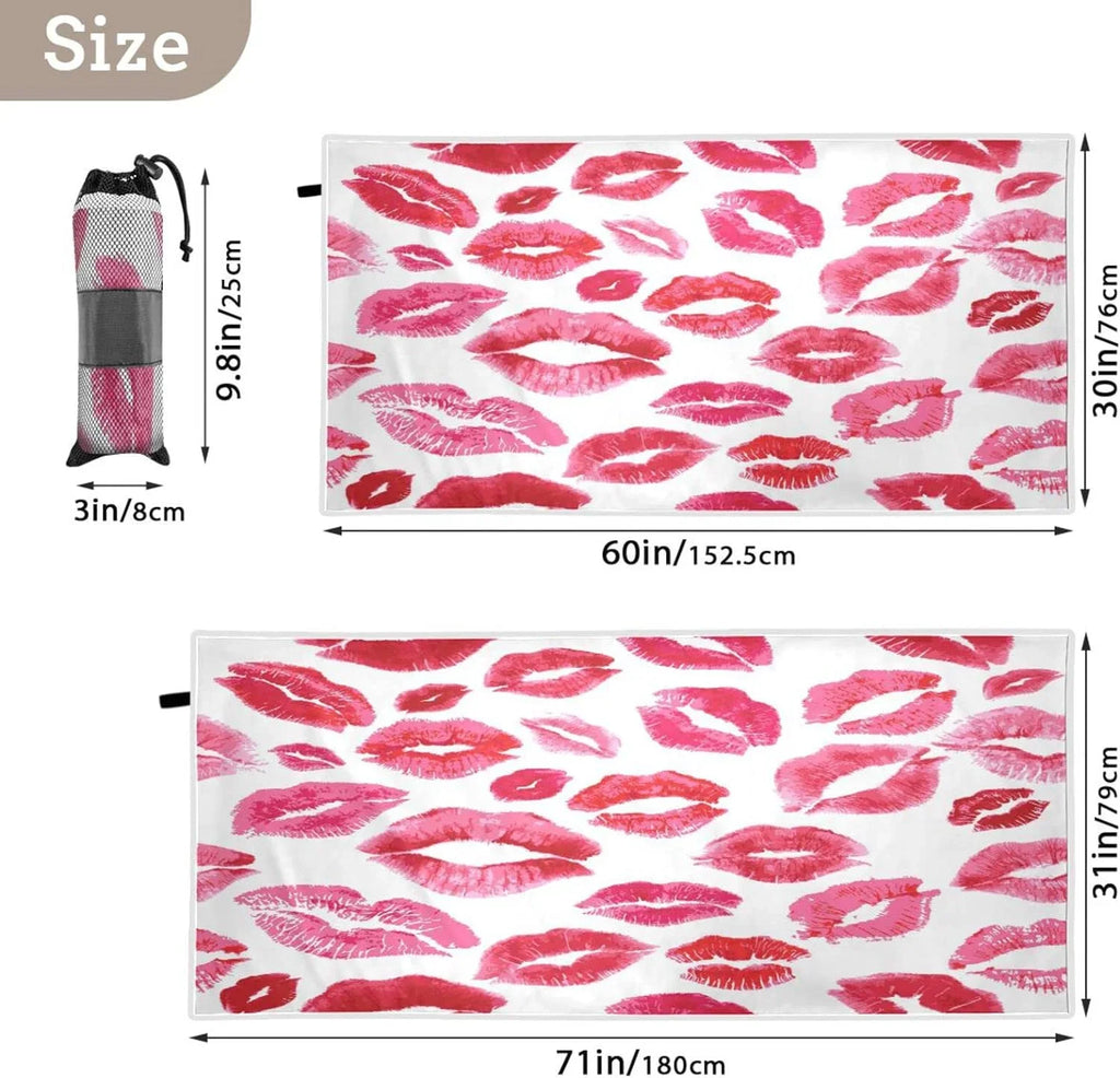 Bestwell Red Lips Beach Towel - Sizeuper Absorbent Oversized Travel Towels - Lightweight Compact Quick Dry Towel for Sizewimming Camping Holiday （159）