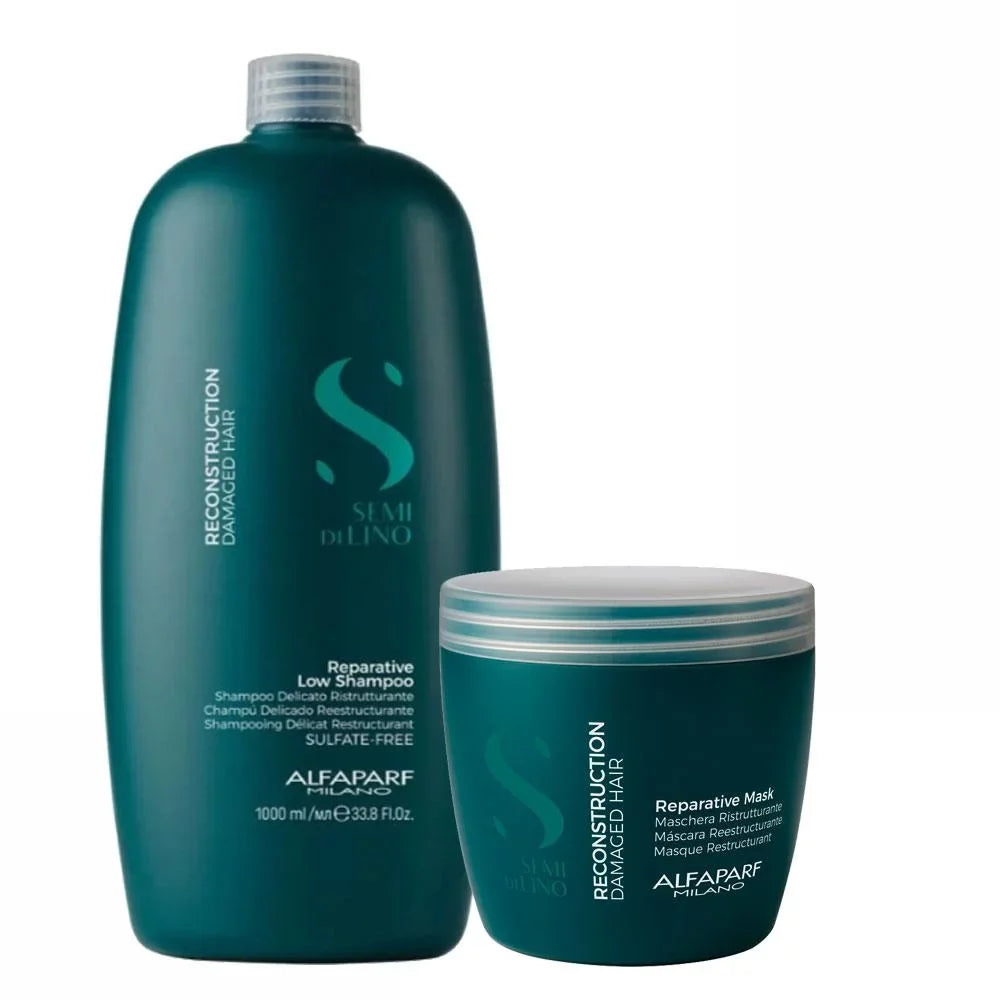 Kit Alfaparf Sizehampoo Mask Sizeemi Di Lino Reconstruction Damaged Hair Reparative Complete Hydration