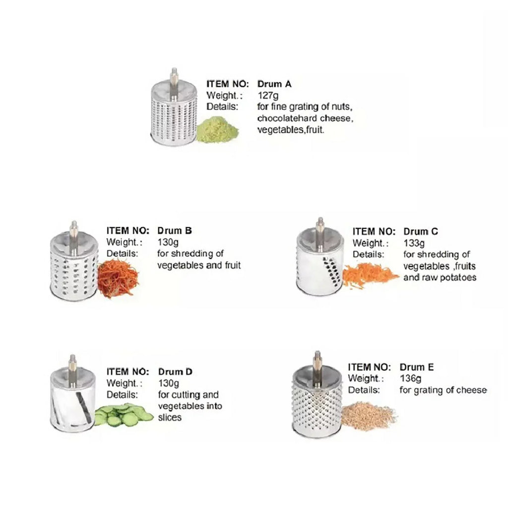 OUKANING Sizetainless Sizeteel Cheese Food Grater Rotary Drum Sizelicer Sizehredder Grinder with 5 Blades