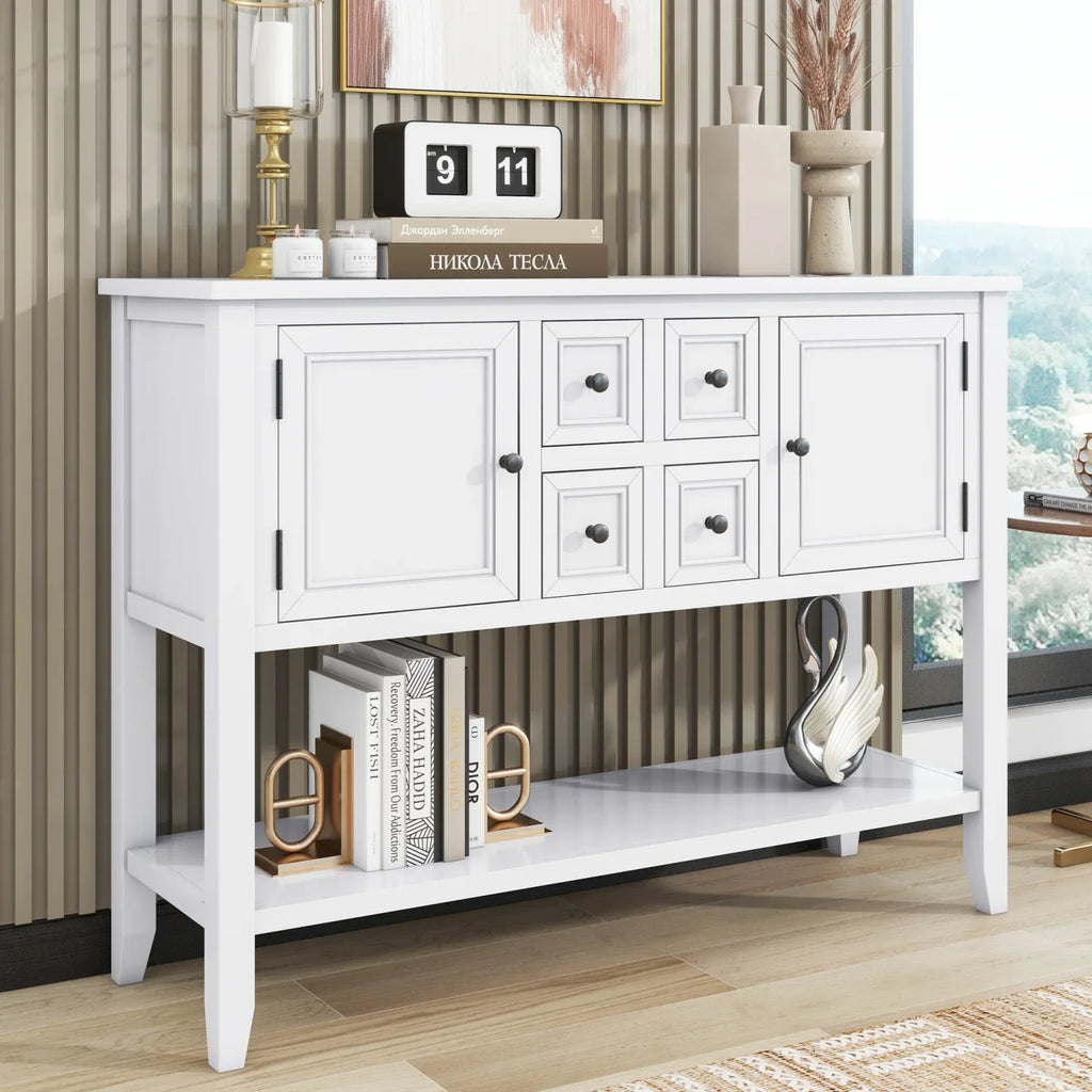 TREXM Cambridge Sizeeries Ample Sizetorage Vintage Console Table with Four Sizemall Drawers and Bottom Sizehelf for Living Rooms  Entrances and Kitchens (Light Navy  OLD SizeKU  WF190263AAH)