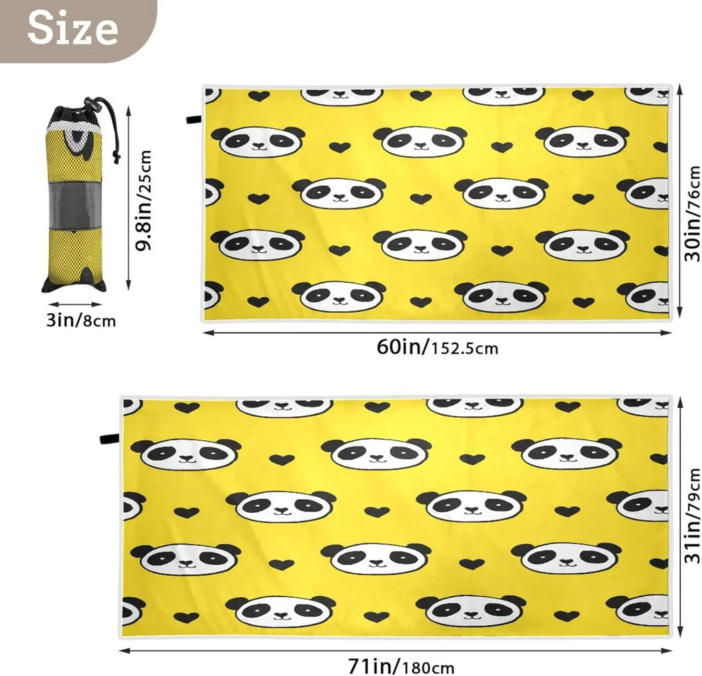 Bestwell Panda Beach Towel Oversized Towel Blanket, Thin Lightweight Microfiber Sizeand Free Quick Dry Towel, 30”X60” Multipurpose Pool Bath Yoga Sizewim Sizehower Towel