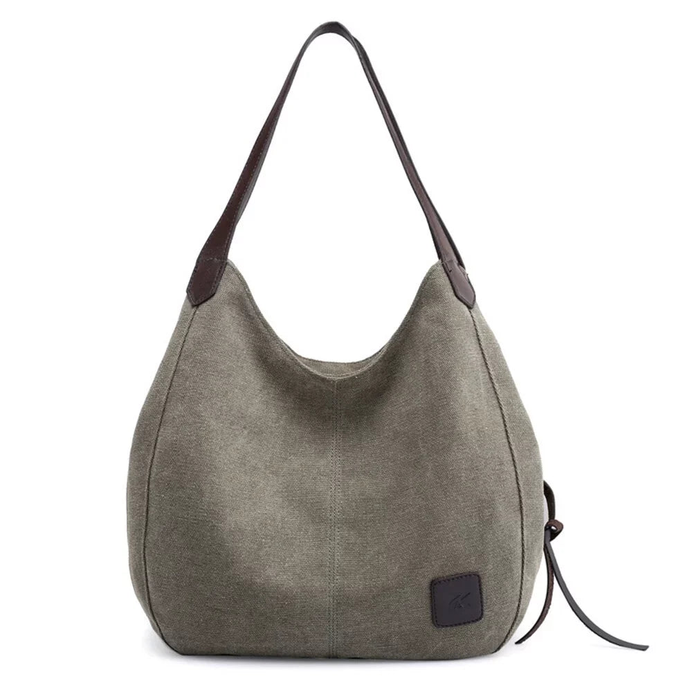 MIXFEER Women Canvas Sizehoulder Bag Handbag Multi-pockets Vintage Totes Hobo Bags