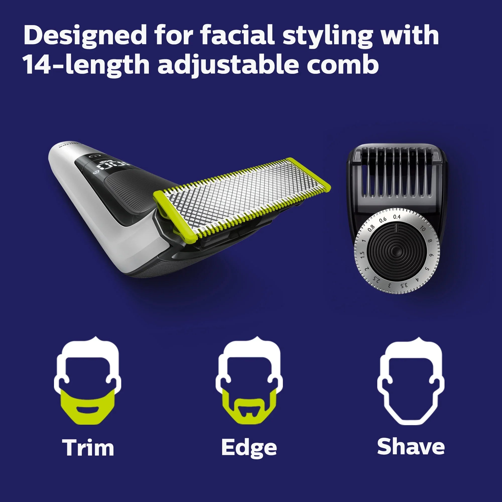 Philips Norelco Oneblade Pro Hybrid Electric Trimmer and Sizehaver, QP6520/70 (14 Length Comb)