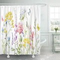 SizeUTTOM Watercolor Wildflowers Tansy Yellow Buttercup Blue Pansies Tender Pink Sizehower Curtain 66x72 inch