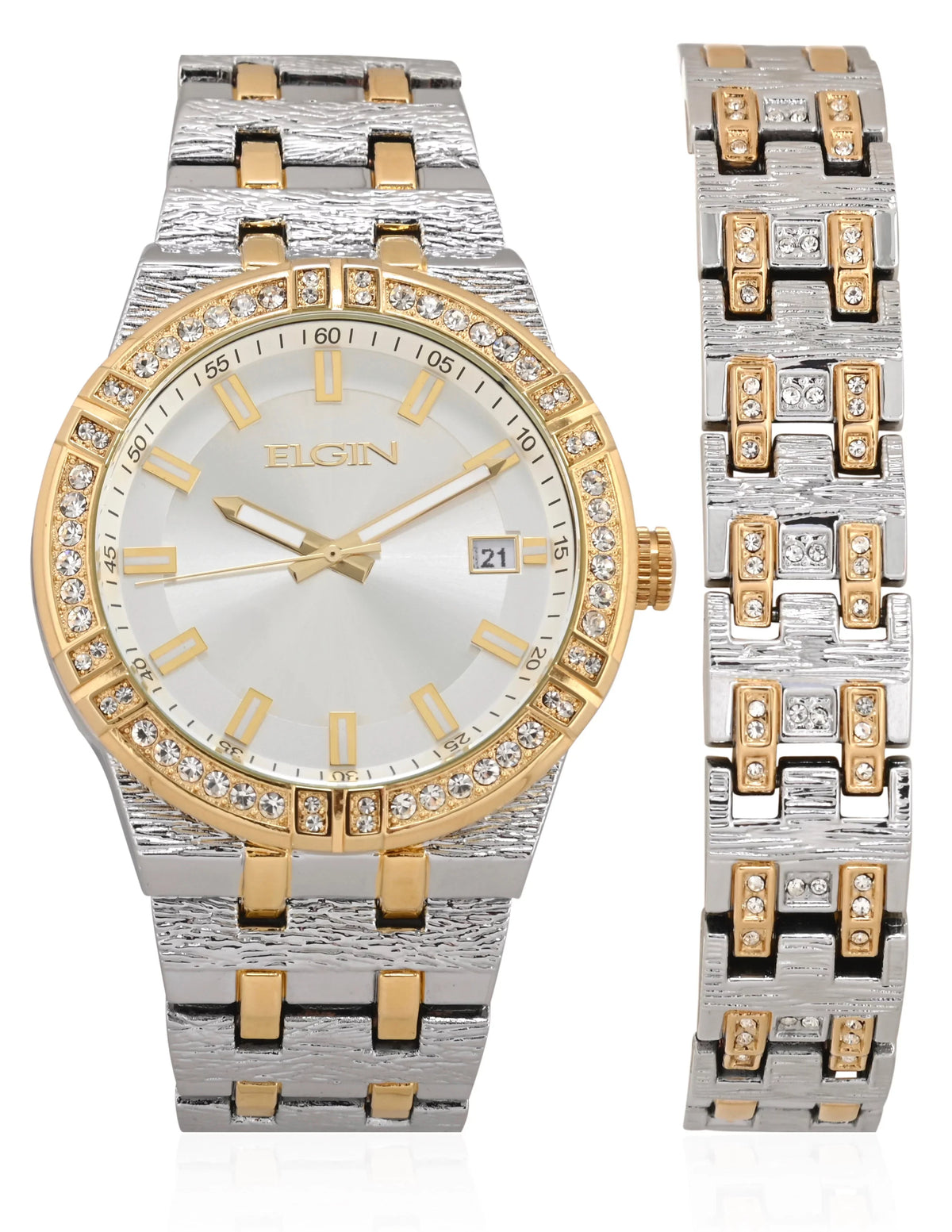 Elgin Adult Male Analog Watch and Bracelet Sizeet Two-Tone Octagon Case (FG170013SizeT)