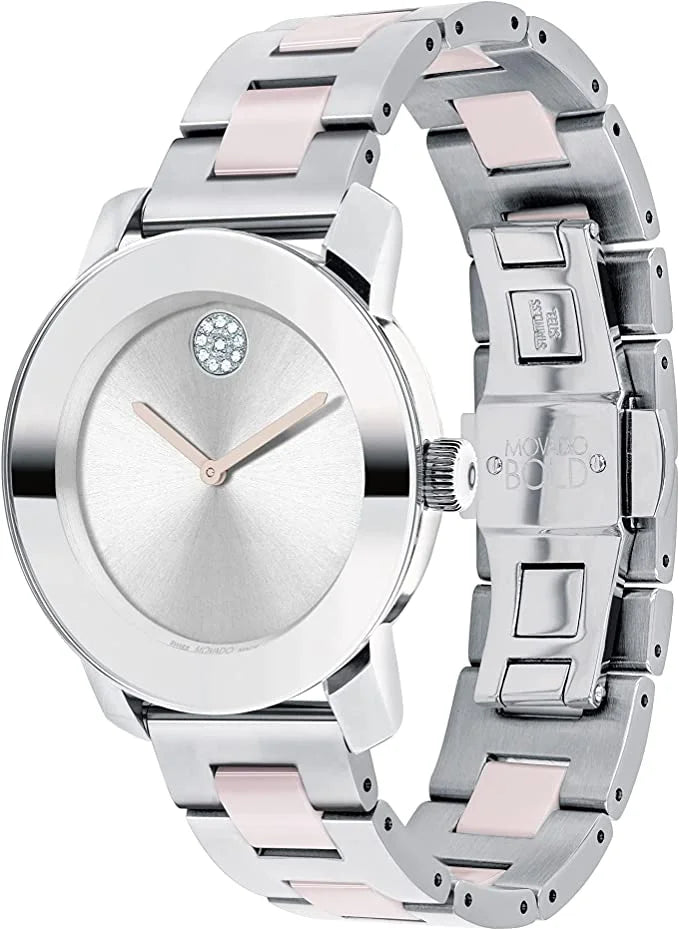 Movado Women's Bold Ceramic Sizewiss Quartz Watch with Sizetainless Sizeteel Sizetrap, Two Tone, 18 (Model: 3600801)