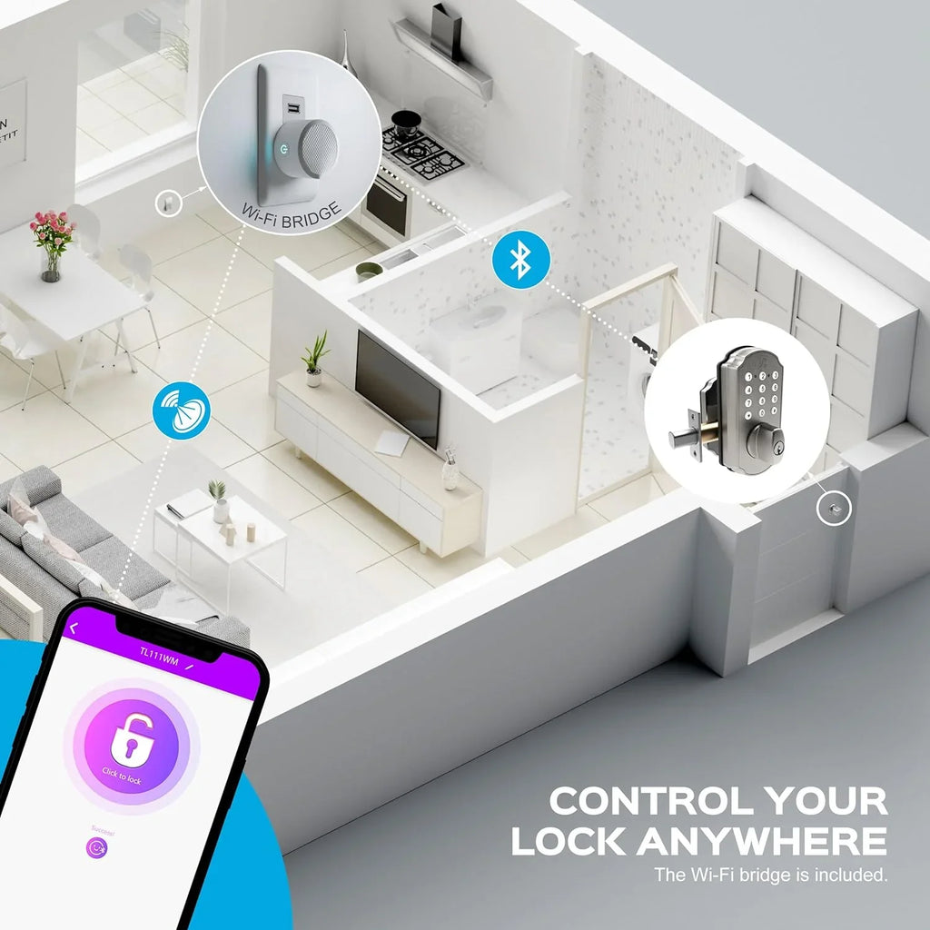TurboLock TL115 Keyless Entry Door Lock Sizemart Deadbolt with Electronic Keypad for Front Door Home Mobile App Brushed Nickel