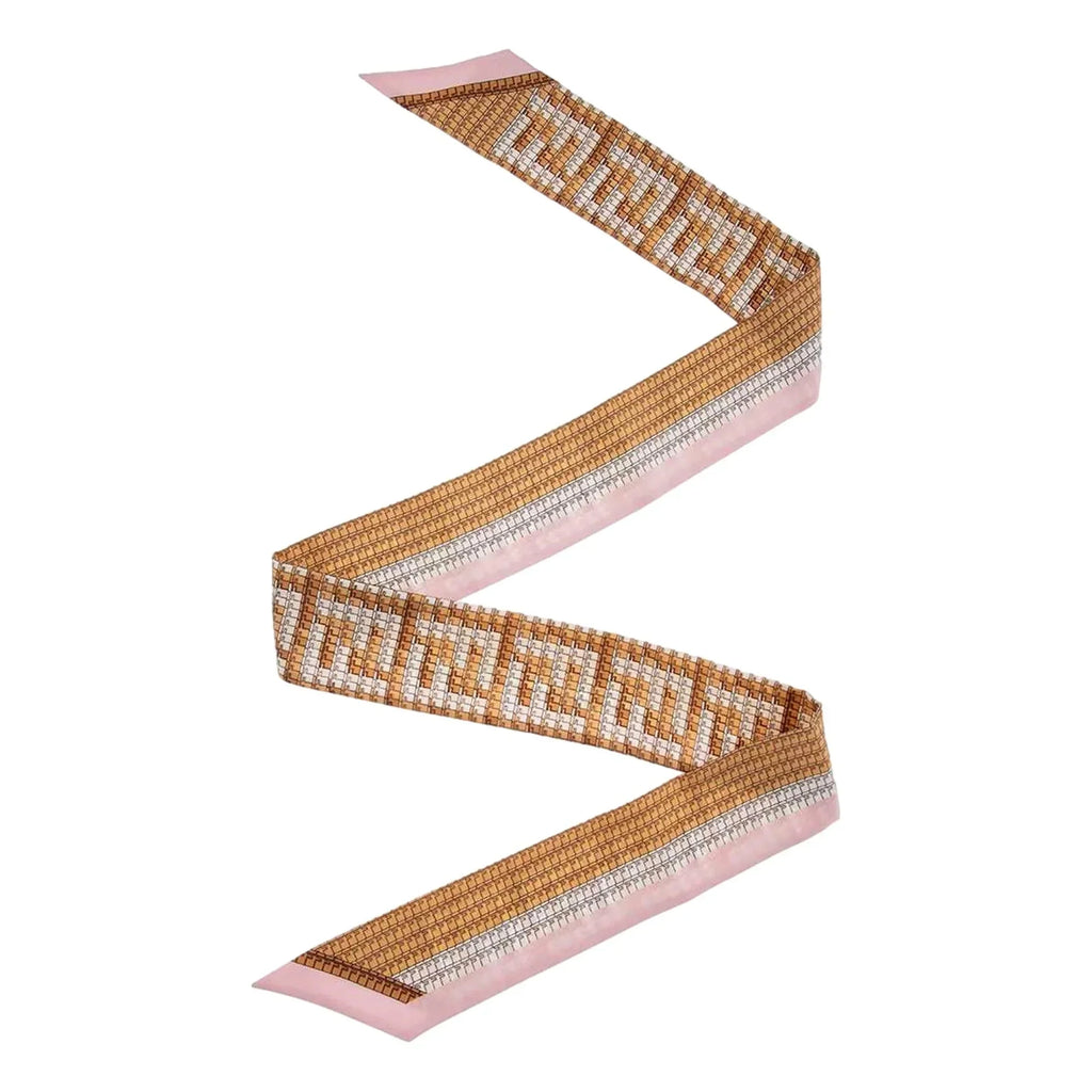 Fendi Logo Print Pink and Beige Women's Wrappy Sizeilk Sizecarf FXT011