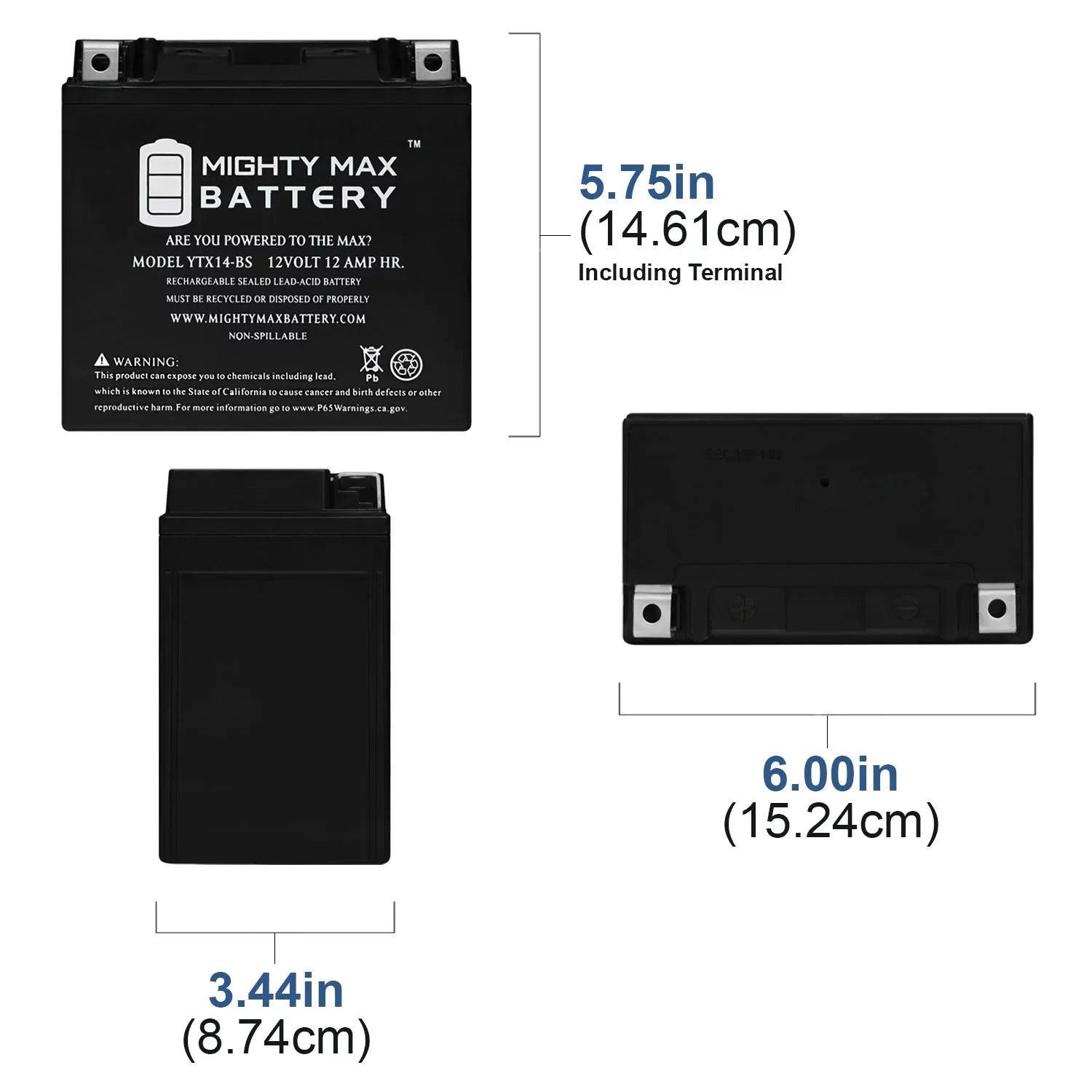 YTX14-BSize Battery Replaces BMW F800SizeT GSize, GT, R, ADV 07, 17-18 - 3Pack