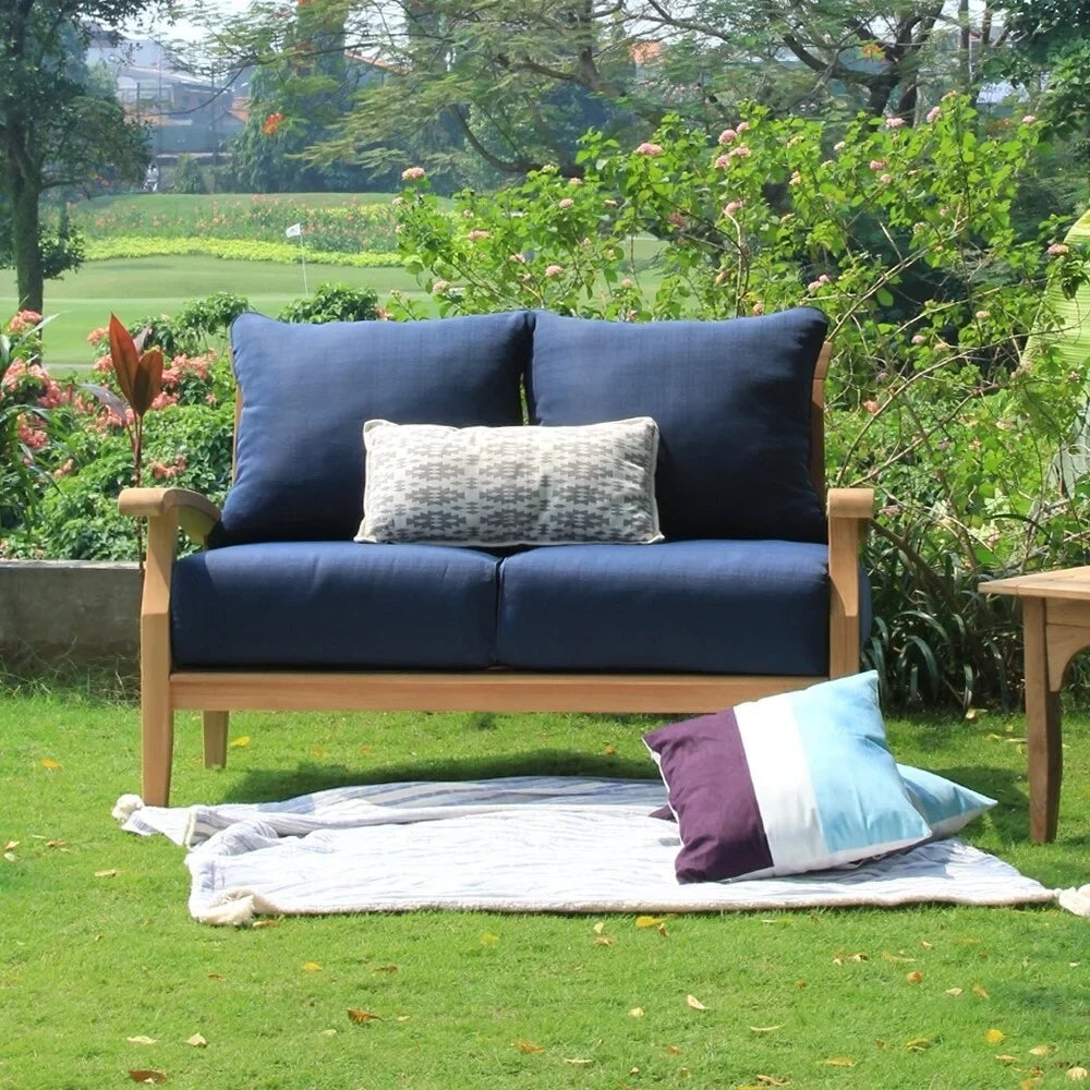 Cambridge Casual Leon Teak Patio Loveseat with Pillow Plantation Teak/Beige Pillow