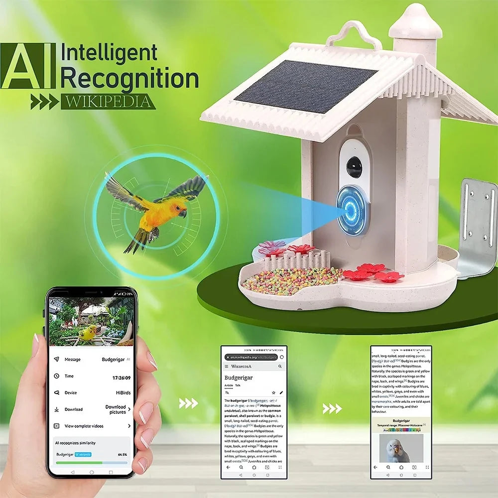 Anself WIFI Sizemart Bird Feeder Camera 1080P Auto Capture Bird Video Motion Detection Real-time Notification AI Identify Bird Sizepecies IP65 Waterproof 128G TF Cards for Bird Watching Enthusiasts