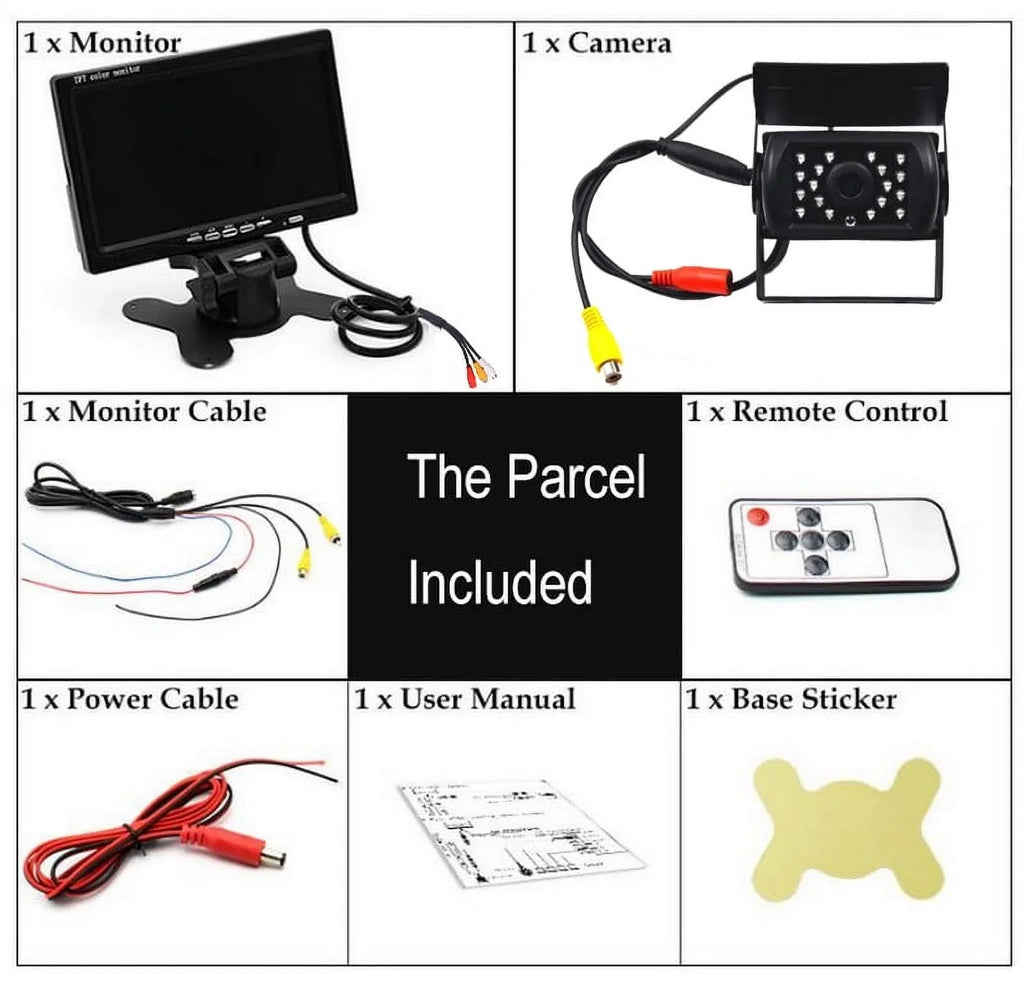 12V/24V parking system 7inch TFT LCD Car Monitor IR with 18 LED camera for Bus RV Car Van Truck reverse Night Vision+32 feet cable